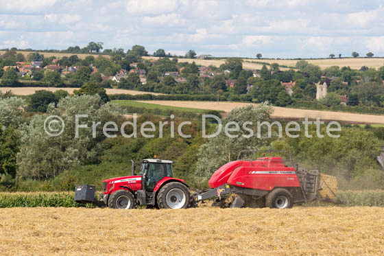 Tractor and bailing machine harvesting straw-6